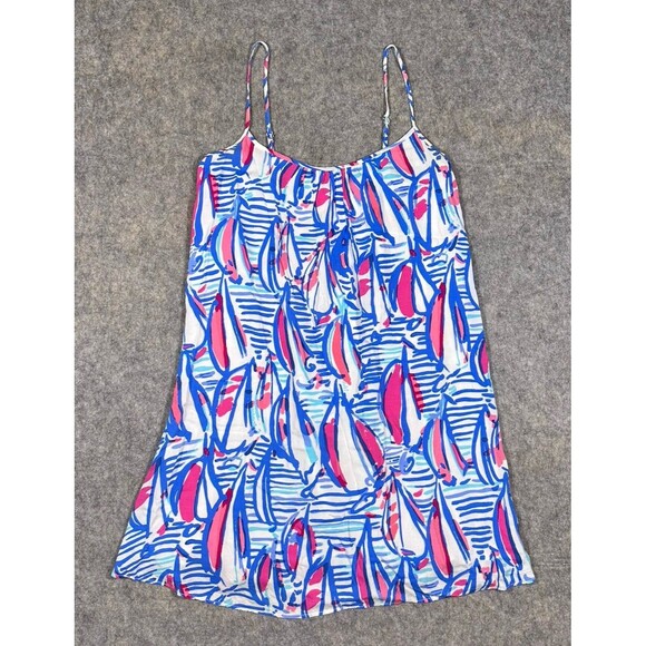 Lilly Pulitzer Daphne Dress Women’s XS Blue Pink Sailboat Tunic Swing Lining - Picture 1 of 13